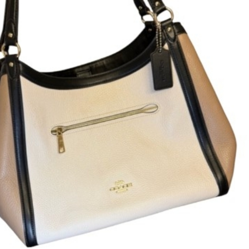 NWOT Coach Kristy Pebbled Leather colorblock black tan cream Shoulder Bag Purse - Picture 3 of 9